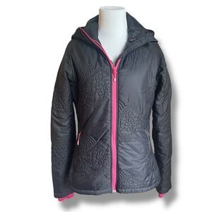 Stoic Black Puffer Jacket With Pink Trim